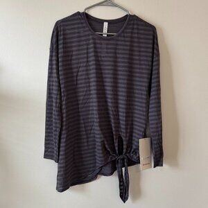 lululemon athletica Black and Gray Striped Long-Sleeve Knot Top